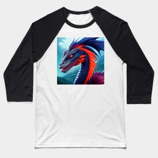 Serpentine Blue Dragon with Red Fins Baseball T-Shirt